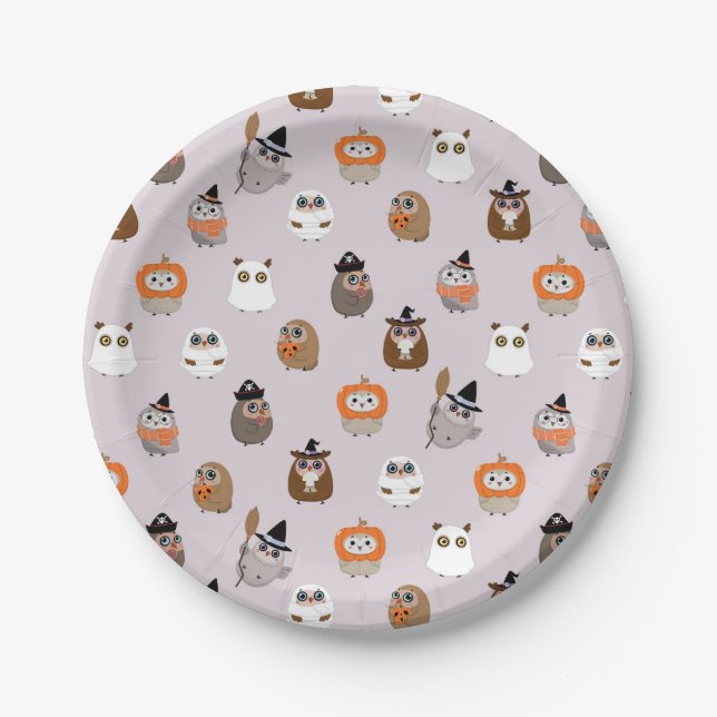 Adortable Halloween Owls Pattern Pappteller (Vorderseite)