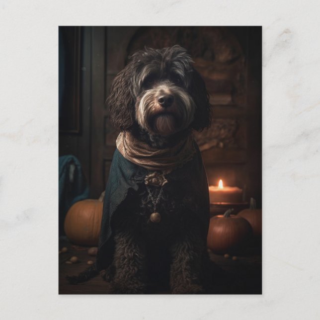 Adortable Halloween Poodle Type Dog Postkarte (Vorderseite)