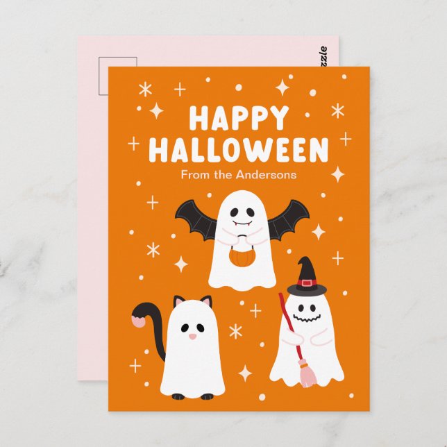 Adortable Halloween Trick oder Treat Ghosts Postkarte (Vorne/Hinten)
