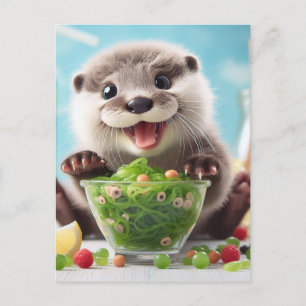 Adortable Happy Otter Salat machen Postkarte
