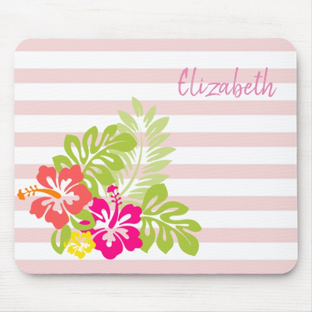 Adortable hawaiianische Hibiskus, Streifen -Person Mousepad (Vorne)