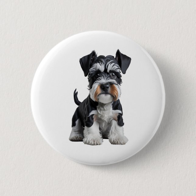 Adortable HD Miniatur Schnauzer Welpenportrait - E Button (Vorderseite)