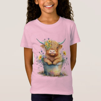 Adortable Highland Calf und Blume T-Shirt