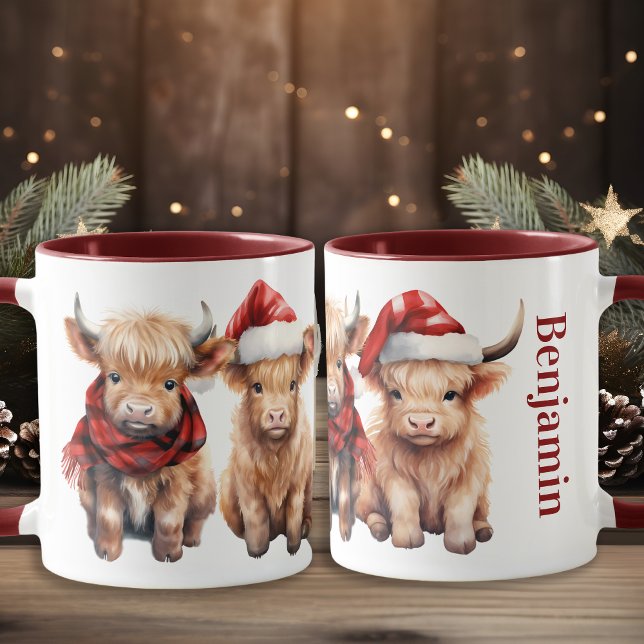 Adortable Highland Cows Calf Personalisiert Weihna Tasse (Von Creator hochgeladen)