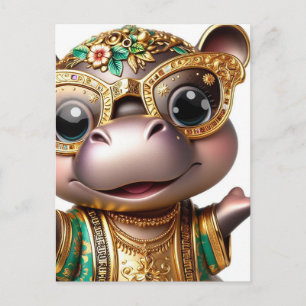 Adortable Hippo in Gold Postkarte