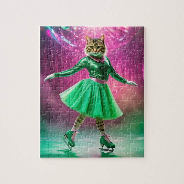 Adortable Ice Skaten Cat in Green Puzzle (Vertikal)
