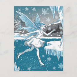 Adortable Ice Skaten Fairy Blue White Postkarte