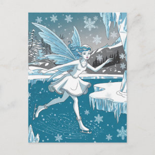 Adortable Ice Skaten Fairy Blue White Postkarte