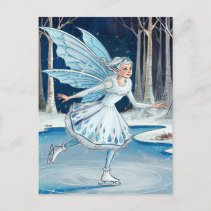 Adortable Ice Skaten Fairy Blue White Postkarte
