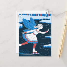 Adortable Ice Skaten Fairy Icy Winter Pond Postkarte