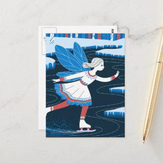 Adortable Ice Skaten Fairy Icy Winter Pond Postkarte