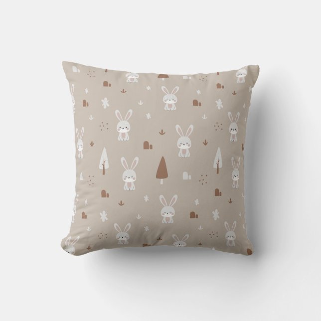 Adortable Kaninchen Muster Kissen (Vorderseite)