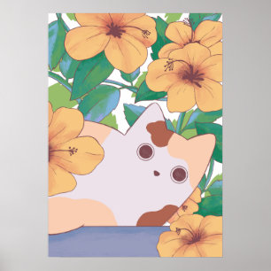 Adortable Katze mit Blume Poster