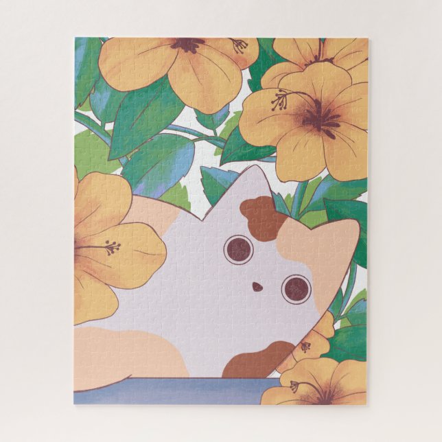 Adortable Katze mit Blume Puzzle (Vertikal)