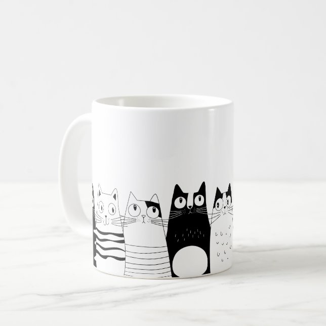 Adortable Katze sitzend Kaffeetasse (Vorderseite Links)
