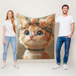Adortable Kitten Hübsch Pink Blume Schmetterling Fleecedecke