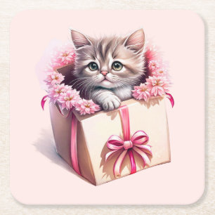Adortable Kitten in einer Box Geburtstagsgeschenk Rechteckiger Pappuntersetzer