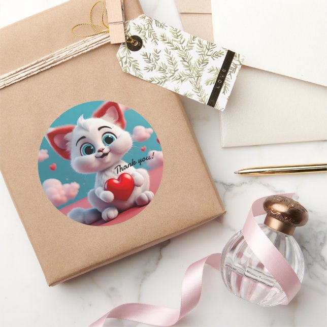 Adortable Kitten mit Red Heart Danke Sticker (Schenken)