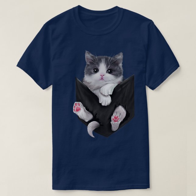 Adortable Kitten White Cat Pocket  T-Shirt (Design vorne)