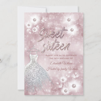 Adortable Kleid Bucht Perle florale 16 . Geburtsta Einladung