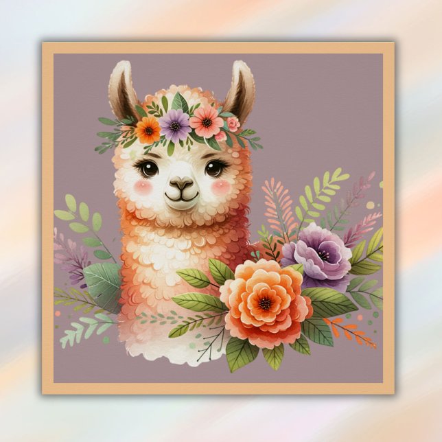 Adortable Lama mit Blüten für Kinder | Poster (Von Creator hochgeladen)