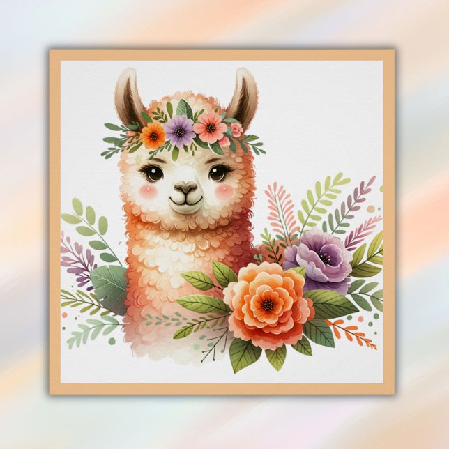 Adortable Lama mit Blüten für Kinder | Poster (Von Creator hochgeladen)