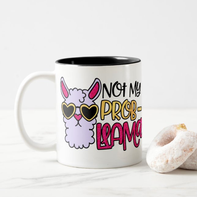 Adortable Lila Llama Cartoon nicht mein Problem Zweifarbige Tasse (Mit Donut)