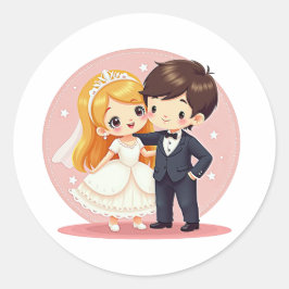 Adortable Märchen Wedding - Chibi Style Runder Aufkleber