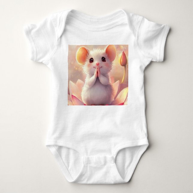 Adortable Maus auf Lotus - Baby Bodysuit Baby Strampler (Vorderseite)