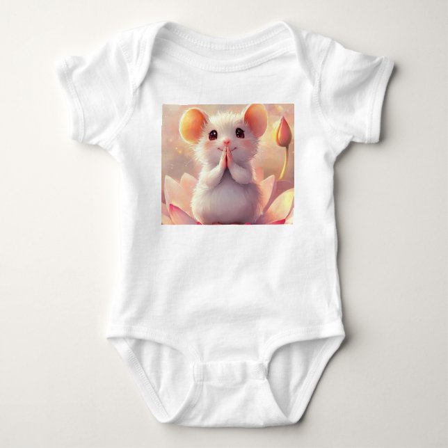 Adortable Maus auf Lotus - Baby Bodysuit Strampler (Vorderseite)