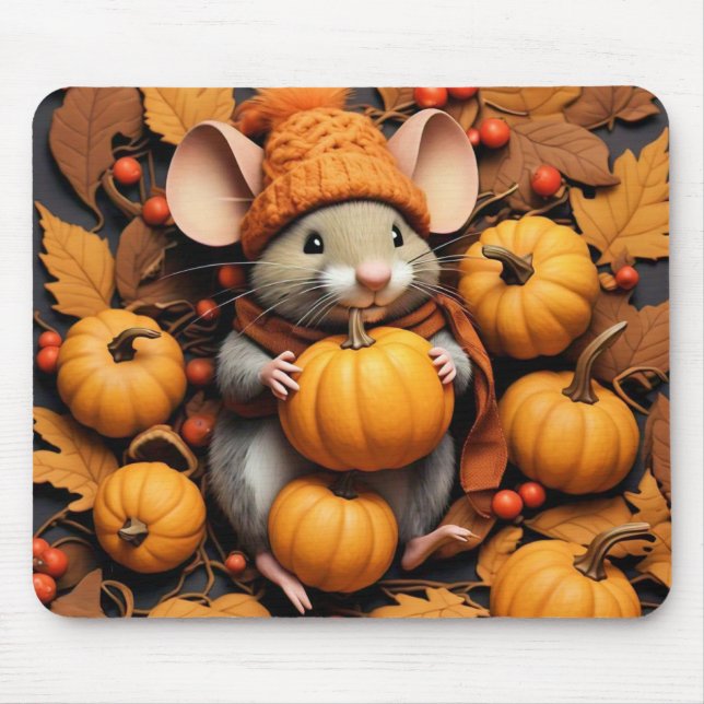 Adortable Maus mit Autumn Pumpkins Mouse Pad Mousepad (Vorne)