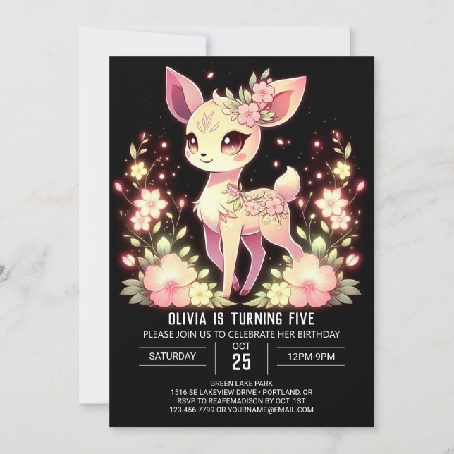 Adortable Modern Deer Digital Geburtstag Einladung (Vorderseite)