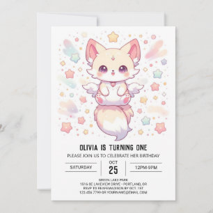 Adortable Modern Fox 1. Geburtstag Einladung