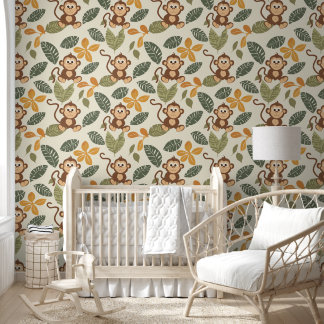 Adortable Monkey Tropical Leaf Baby Kinderzimmer Tapete