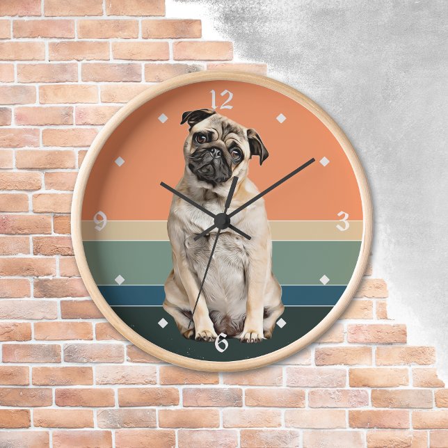 Adortable Mops Dog Retro Sunset Clock Uhr (Von Creator hochgeladen)