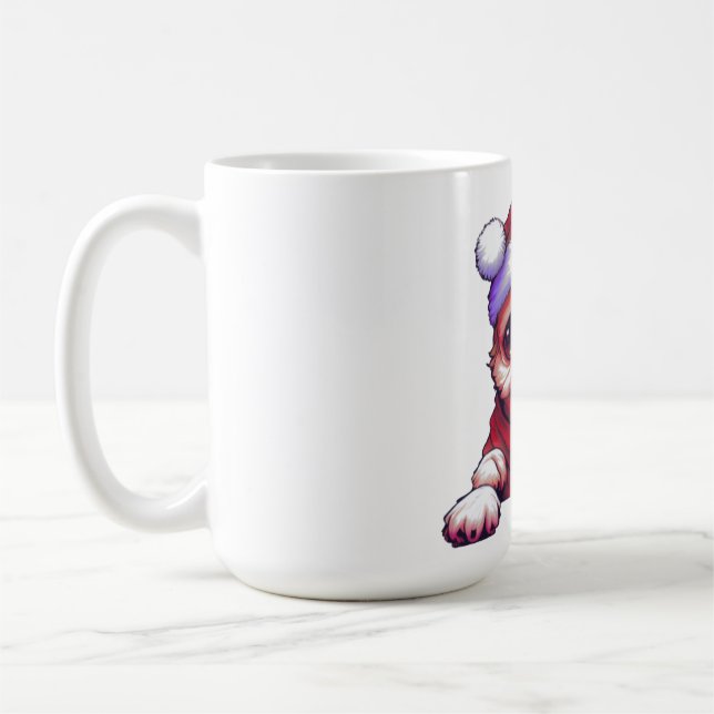 Adortable Mops Hund mit Weihnachtsmannmütze Kaffeetasse (Links)