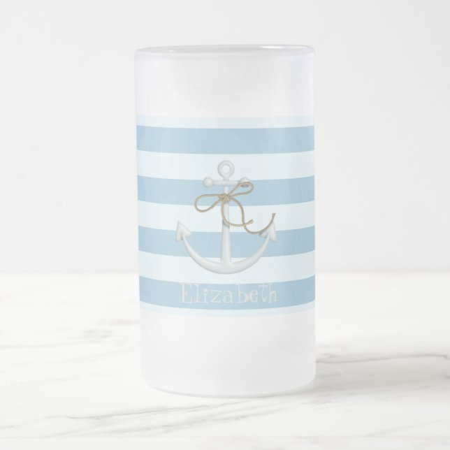Adortable Nautical Anchor auf hellblauen Streifen Mattglas Bierglas (Mittel)