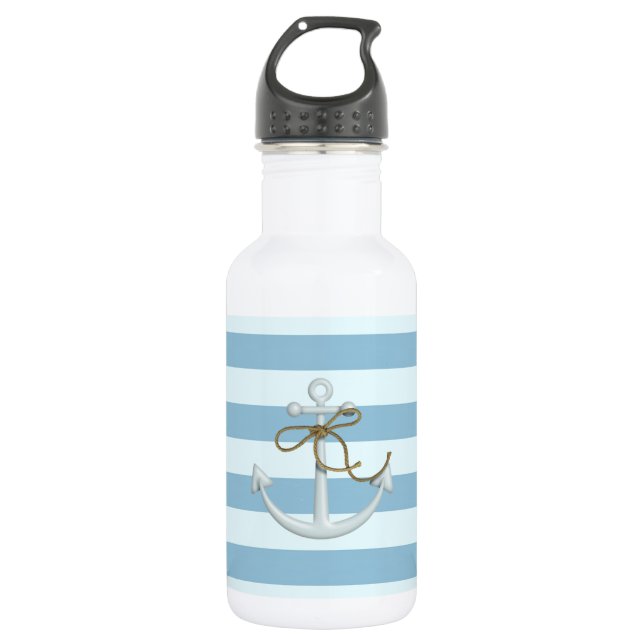 Adortable Nautical Anchor auf hellblauen Streifen Trinkflasche (Vorderseite)