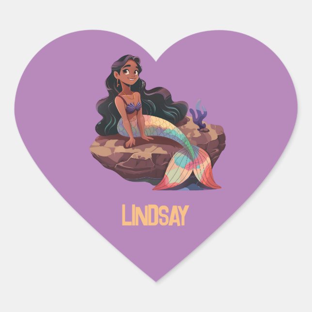 Adortable Niedliche Elegante Meerjungfrau mit Kind Herz-Aufkleber (Vorderseite)