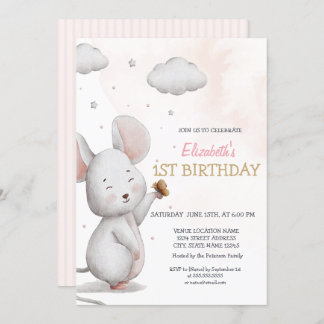 Adortable Niedliche Maus gestreift Geburtstag Einladung