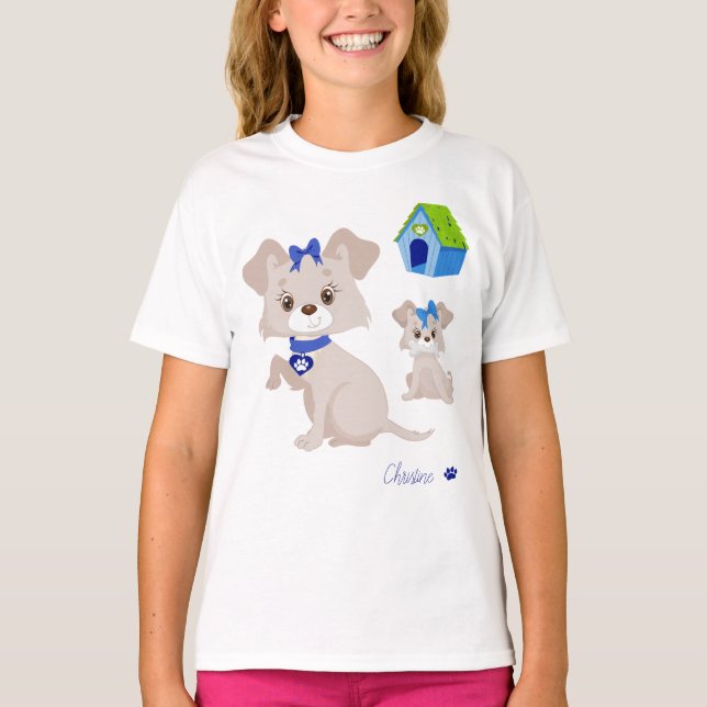 Adortable Niedliche Mommy Dog mit Welpenkind T-Shirt (Vorderseite)