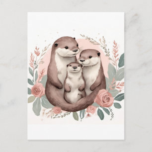 Adortable Otter Family Sage und Dusty Rose Boho Postkarte