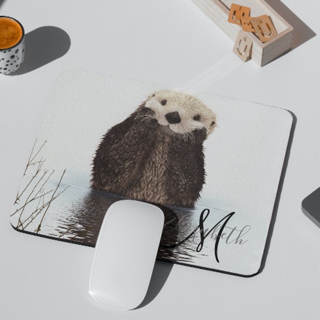 Adortable Otter Niedliches Personalisiertes Monogr Mousepad (Von Creator hochgeladen)