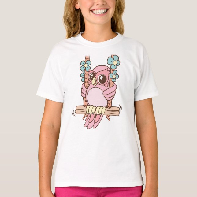 Adortable Owl on Swing T-Shirt (Vorderseite)