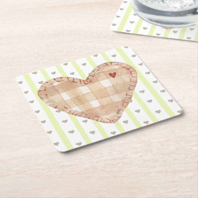 Adortable passend rustikales Herz und Streifen Nie Rechteckiger Pappuntersetzer (angewinkelt)
