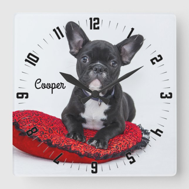 Adortable Personalisierte Hunde Foto Square Wall C Quadratische Wanduhr (Vorderseite)