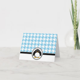Adortable Pinguin Blue & White Hahnentrittmuster C Dankeskarte