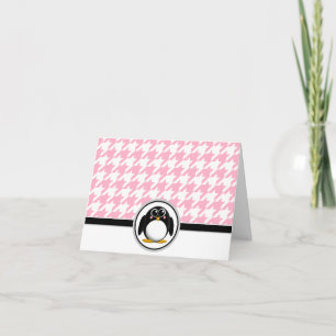 Adortable Pinguin Pink & White Hahnentrittmuster K Dankeskarte