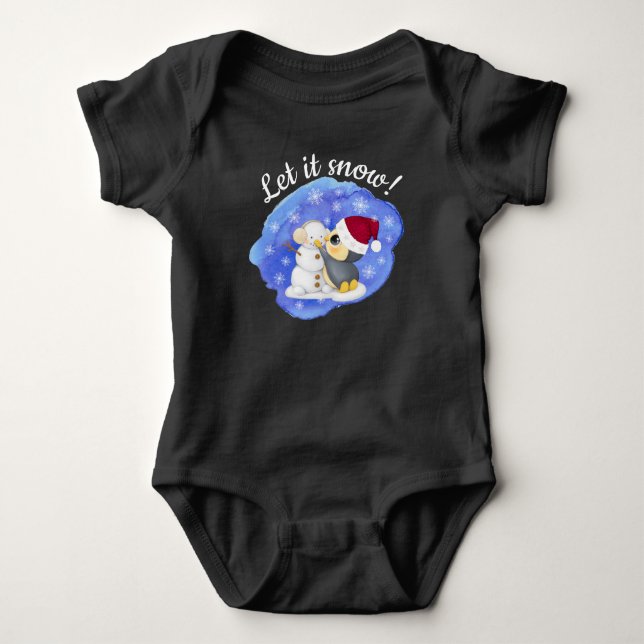 Adortable Pinguin und Snowman mit Text Baby Bodysu Strampler (Vorderseite)