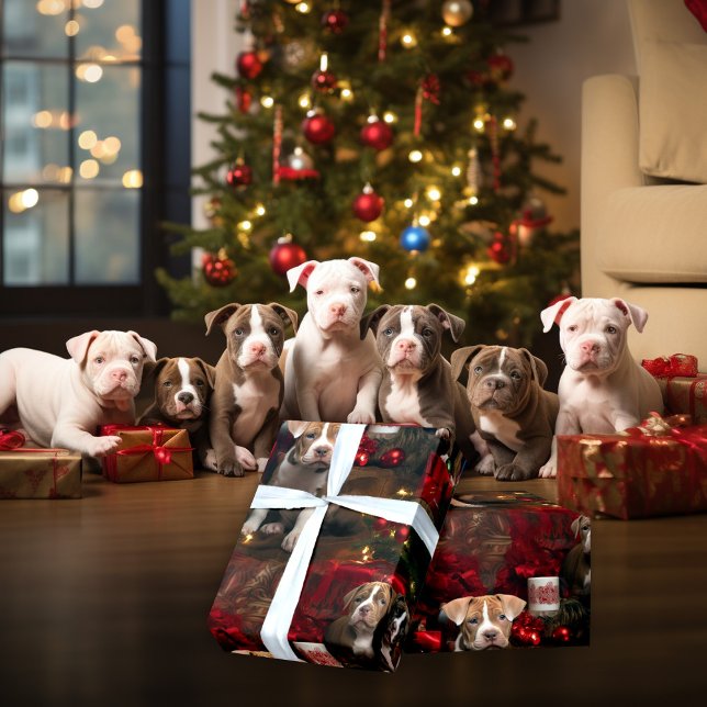 Adortable Pitties Rich Red Christmas Dovers Liebha Geschenkpapier (Von Creator hochgeladen)